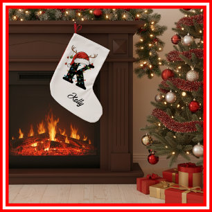 Monogram Family Christmas Antlers Santa Hat Small Stocking