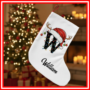Monogram Family Christmas Antlers Santa Hat Small Stocking