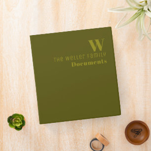 Monogram Family Documents Olive Green Binder