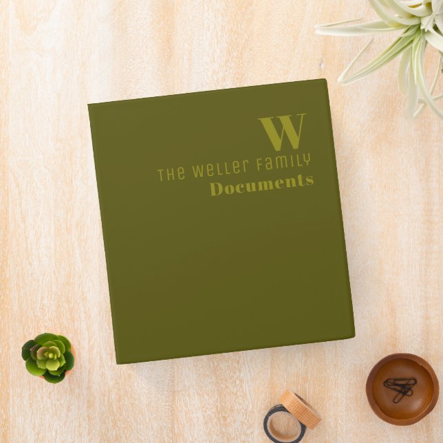 Monogram Family Documents Olive Green Binder (In Situ)