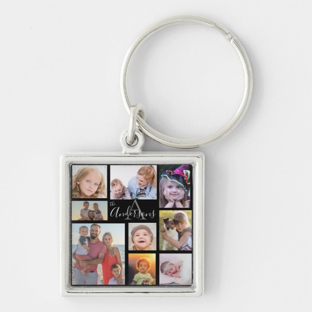 Monogram Family Eight Photo Customized   Keychain (Front)