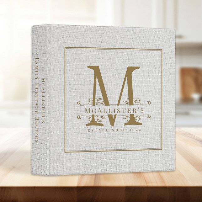 Monogram Family Establish Gold Classy Linen Recipe Binder (Monogram Family Establish Gold Classy Linen Recipe 3 Ring Binder)