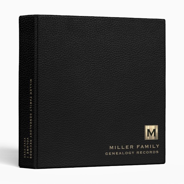 Monogram Family History Black Leather Binder (Front/Spine)