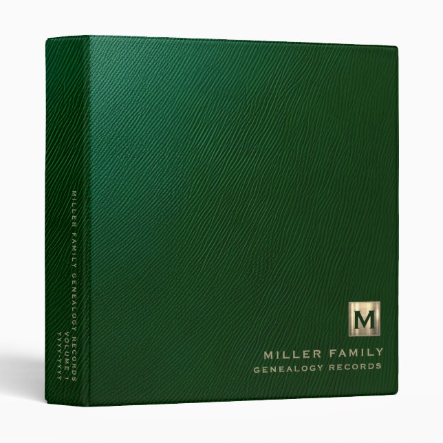 Monogram Family History Green Leather Book Binder (Front/Spine)