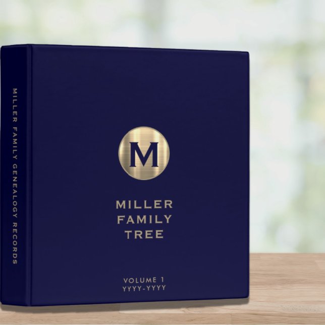 Monogram Family History Navy Blue Gold Binder (Creator Uploaded)