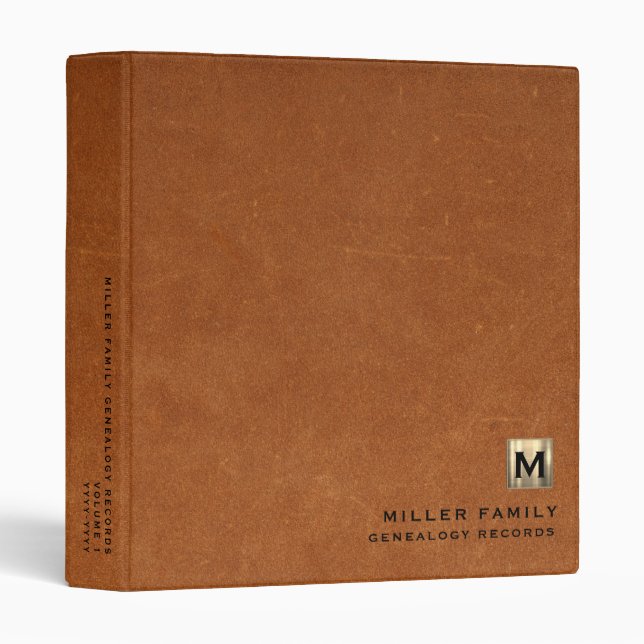 Monogram Family History Sable Leather Book Binder (Front/Spine)