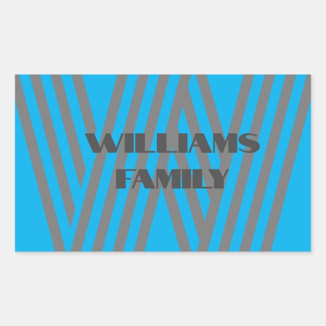 Monogram family name blue gray modern custom sticker (Front)