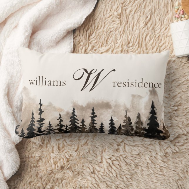 Monogram Family Name Brown Rustic Forest Lumbar Pillow (Blanket)