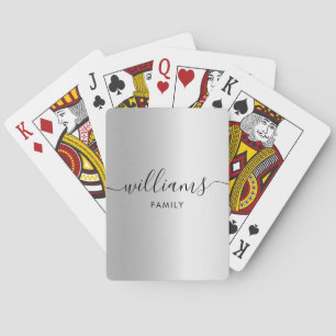 Monogram Family Name Faux Silver Playing Cards