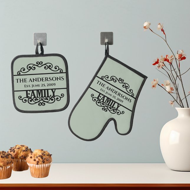 Monogram Family Name  Oven Mitt & Pot Holder Set (Creator Uploaded)
