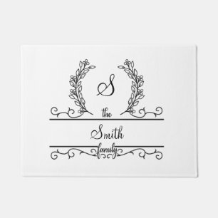 Monogram Family Name Script font Leaves Doormat