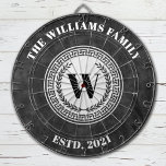 Monogram Family Name Vintage Crest Dartboard<br><div class="desc">A cool black and white monogram crest dartboard personalized with your name and established date. Great for a family game room,  or man cave. Designed for you by Blackberry Boulevard.</div>