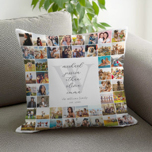 Monogram Family Names Photo Collage Throw Pillow