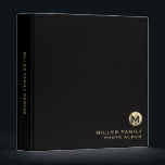 Monogram Family Photo Album Binder Black Gold<br><div class="desc">Preserve and showcase your family's most cherished memories with this personalized monogram family photo album binder. The elegant design features a brushed metallic gold monogram emblem with family name and photo album in classic block typography in the lower right hand corner on a sleek black background. The spine can be...</div>