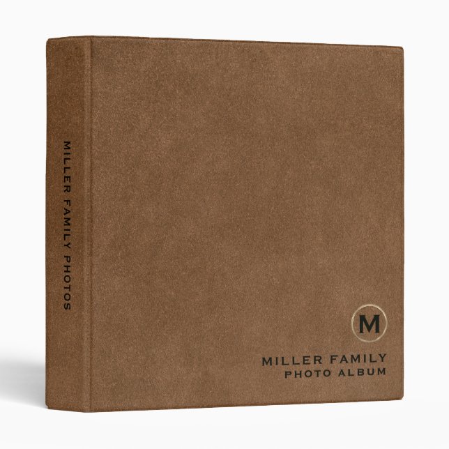 Monogram Family Photo Album Binder Brown Leather (Front/Spine)