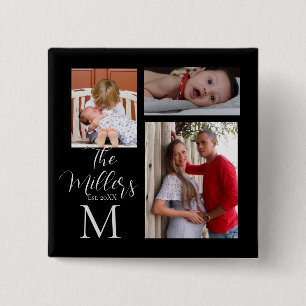 Monogram Family Photo Collage 2 Inch Square Button
