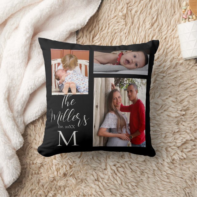 Monogram Family Photo Collage Customized    Throw Pillow (Blanket)