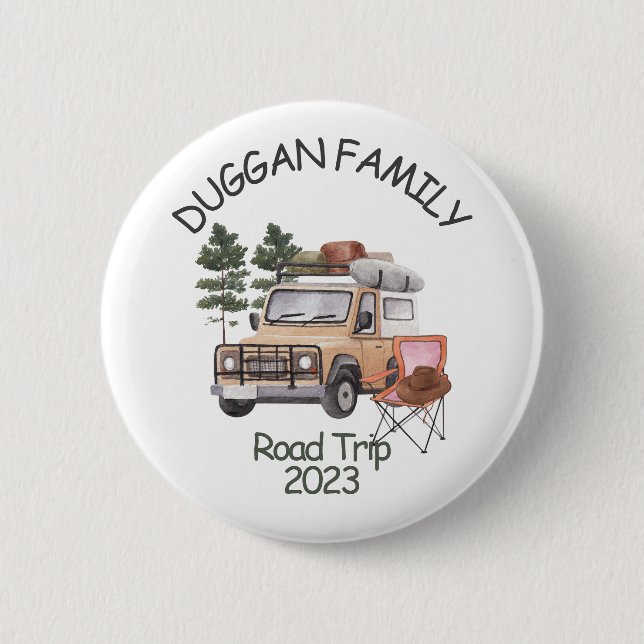 Monogram Family Road Trip Personalized Text 2 Inch Round Button (Front)