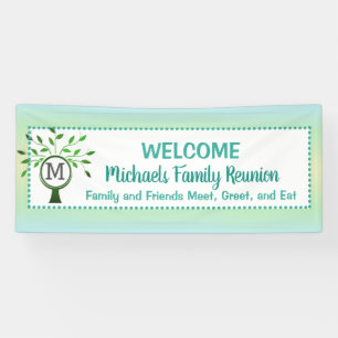 Monogram Family Tree Welcome Reunion Teal Black    Banner