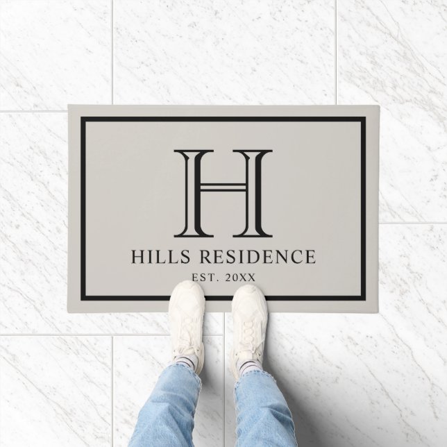 Monogram Family Year Established Black Beige Doormat (Indoor)