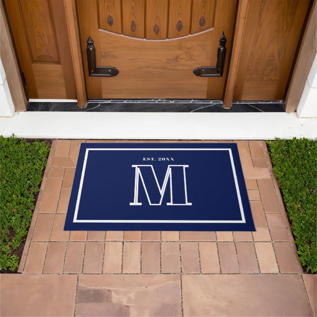 Monogram Family Year Navy Blue Champagne Doormat (Outdoor)
