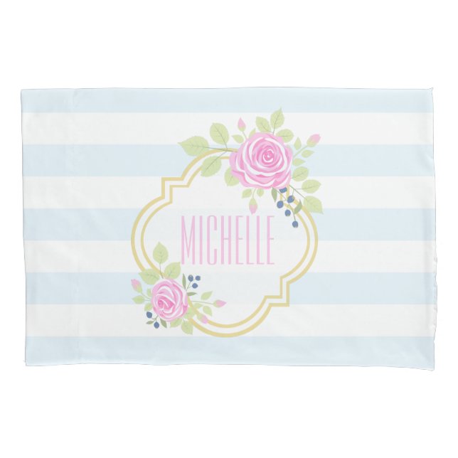 Monogram Fancy Pink Roses Pillowcase, Standard Pillowcase (Front)