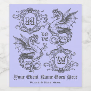 Monogram Fantasy Medieval Dragon Ornate Frame Wine Label
