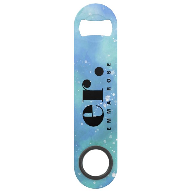 Monogram fantasy watercolor Stylish Modern Minimal Bar Key (Front)