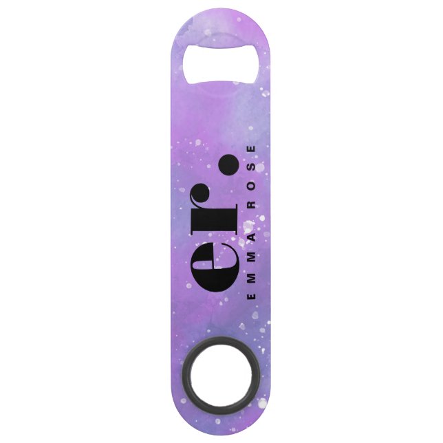 Monogram fantasy watercolor Stylish Modern Minimal Bar Key (Front)