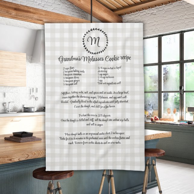 Monogram Farmhouse Recipe Keepsake Buffalo Plaid Kitchen Towel (Creator Uploaded)