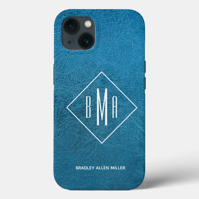 Monogram Faux Blue Leather Case-Mate iPhone Case (Back)