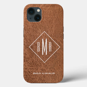Monogram Faux Brown Leather iPhone 13 Case