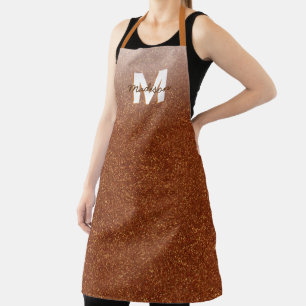 Monogram Faux Copper Glitter Elegant Chic Apron
