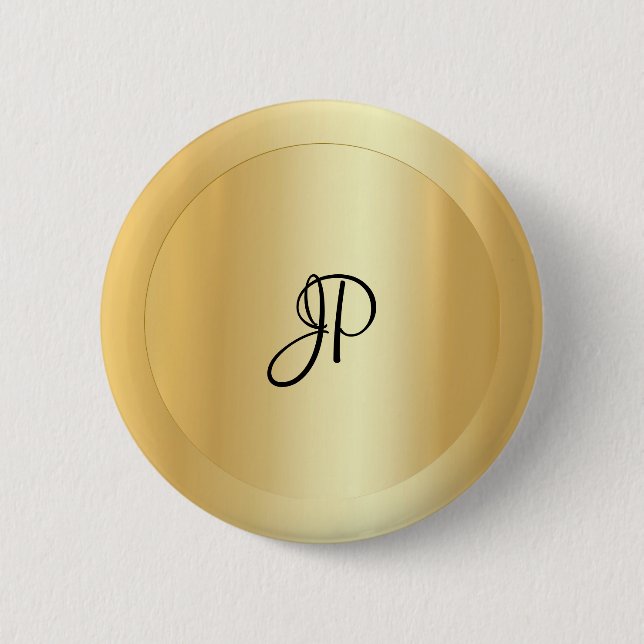 Monogram Faux Gold Elegant Add Your Text Name 2 Inch Round Button (Front)