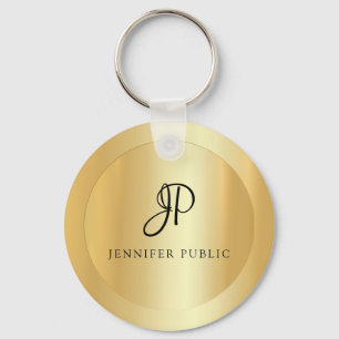 Monogram Faux Gold Elegant Name Template Keychain