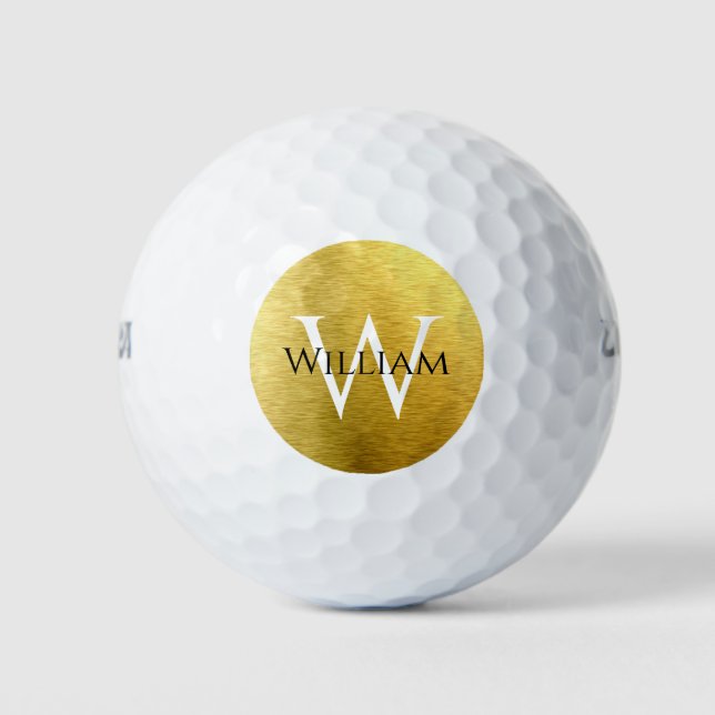 Monogram Faux Gold Foil Modern Custom Name Initial Golf Balls (Front)