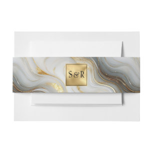 Monogram Faux Gold, Grey & White Marbled Wedding Invitation Belly Band