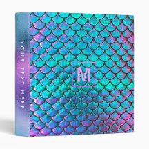 monogram FAUX iridescent mermaid scale 3 Ring Bin