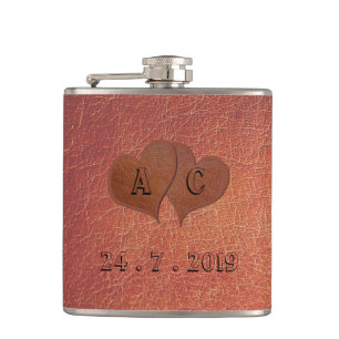 Monogram Faux Leather 3rd Anniversary Gift Hip Flask