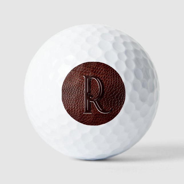 Monogram Faux Leather Brown Embossed Golf Balls (Front)