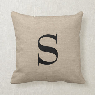 Monogram faux linen burlap rustic chic initial jut throw pillow