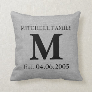 Monogram faux linen burlap rustic initial wedding throw pillow