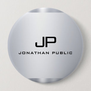 Monogram Faux Silver Metallic Look Trendy Template 4 Inch Round Button
