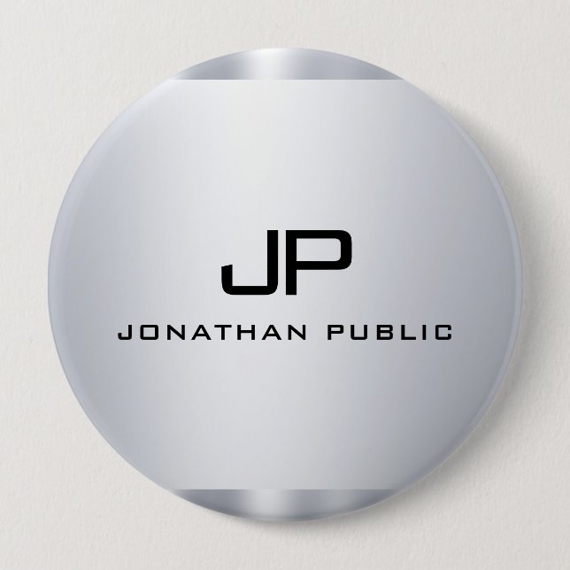 Monogram Faux Silver Metallic Look Trendy Template 4 Inch Round Button (Front)