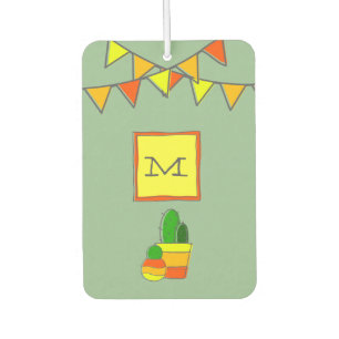 Monogram Festive Fiesta + Cute Hand-Drawn Cactus Air Freshener