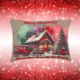 Monogram Festive Vintage Christmas on brown Accent Pillow