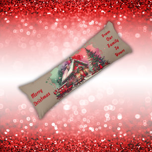 Monogram Festive Vintage Christmas on brown   Body Pillow