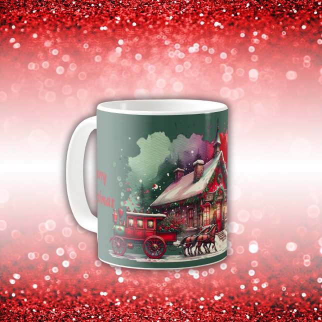 Monogram Festive Vintage Christmas on green | Coffee Mug (Creator Uploaded)