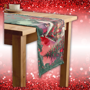 Monogram Festive Vintage Christmas on green   Medium Table Runner