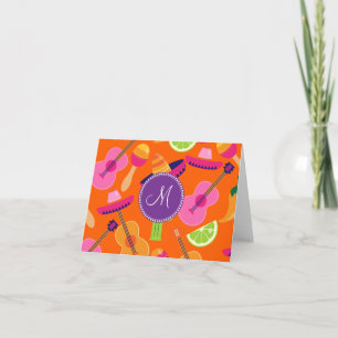 Monogram Fiesta Party Sombrero Cactus Limes Pepper Note Card